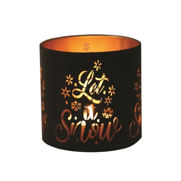 LET IT SNOW BLACK & GOLD Silhouette Tealight Wax Burner and Candle Holder