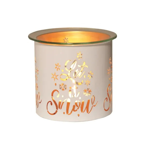 LET IT SNOW WHITE & GOLD Silhouette Tealight Wax Burner and Candle Holder
