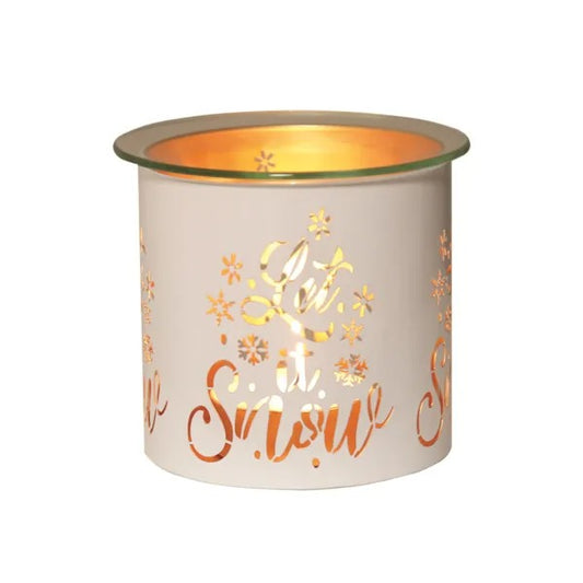 LET IT SNOW WHITE & GOLD Silhouette Tealight Wax Burner and Candle Holder
