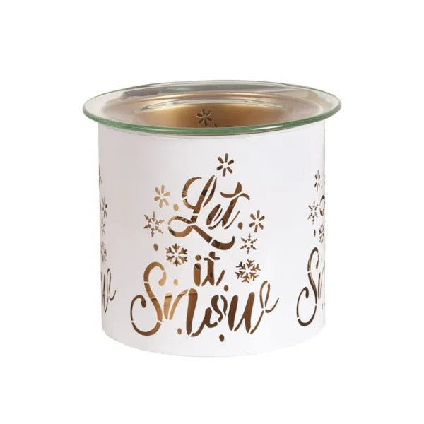 LET IT SNOW WHITE & GOLD Silhouette Tealight Wax Burner and Candle Holder