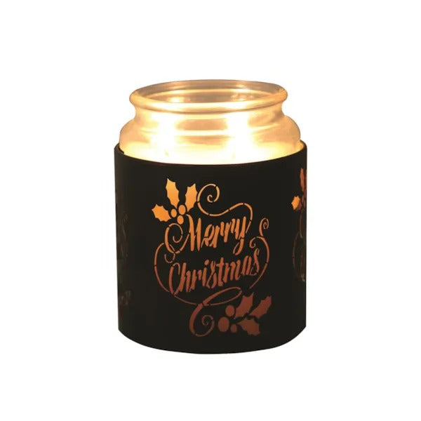 MERRY CHRISTMAS BLACK CANDLE HOLDER