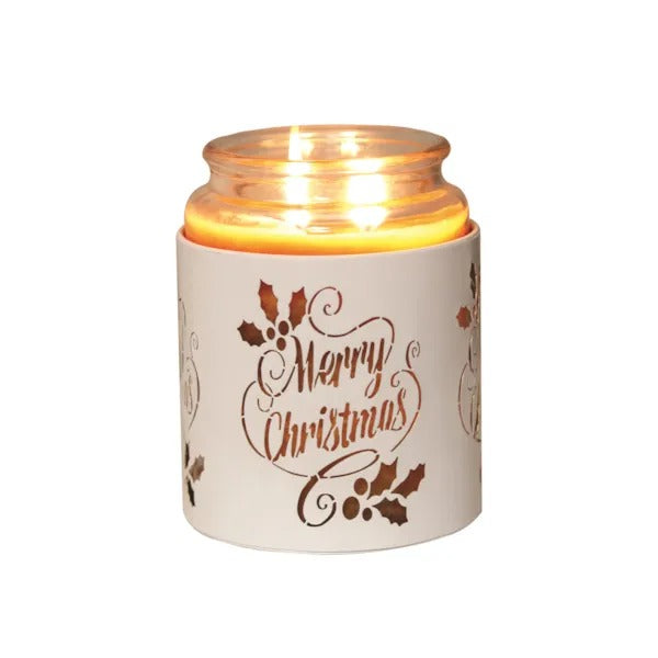 MERRY CHRISTMAS WHITE & GOLD Silhouette Tealight Wax Burner and Candle Holder