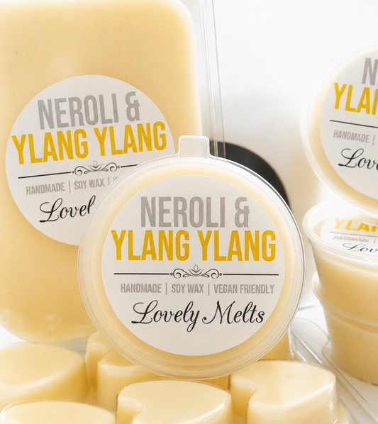 Neroli & Ylang Ylang wax melts with visible branding on a white background