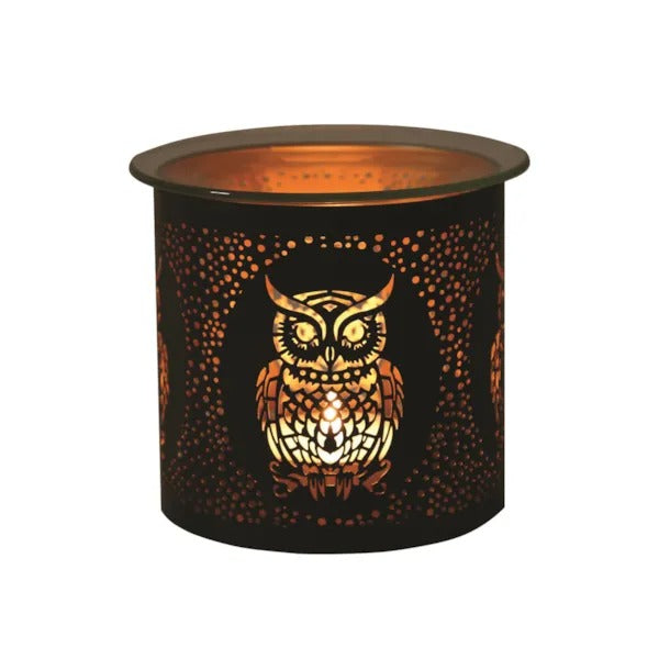 OWL BLACK & GOLD Silhouette Tealight Wax Burner and Candle Holder