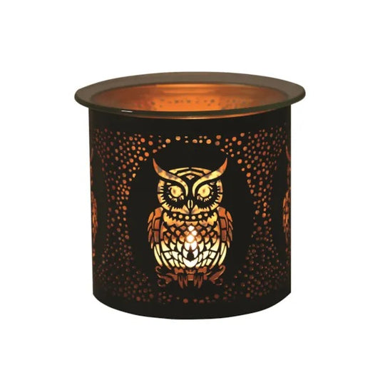 OWL BLACK & GOLD Silhouette Tealight Wax Burner and Candle Holder