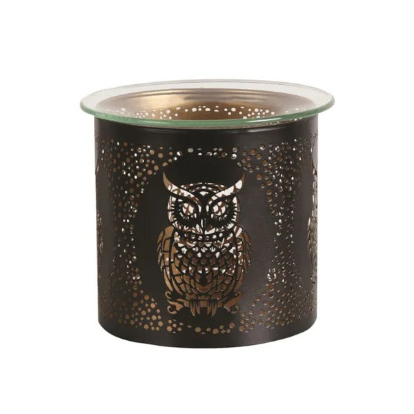 OWL BLACK & GOLD Silhouette Tealight Wax Burner and Candle Holder