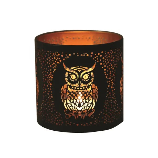 OWL BLACK & GOLD Silhouette Tealight Wax Burner and Candle Holder