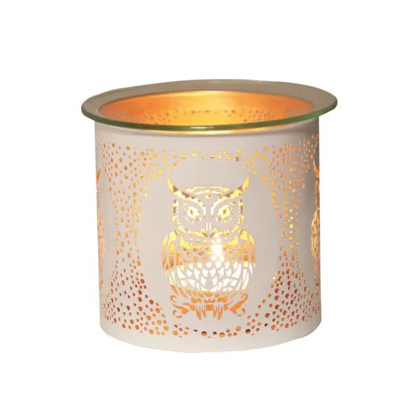 OWL WHITE & GOLD Silhouette Tealight Wax Burner and Candle Holder