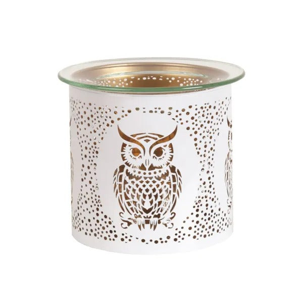 OWL WHITE & GOLD Silhouette Tealight Wax Burner and Candle Holder