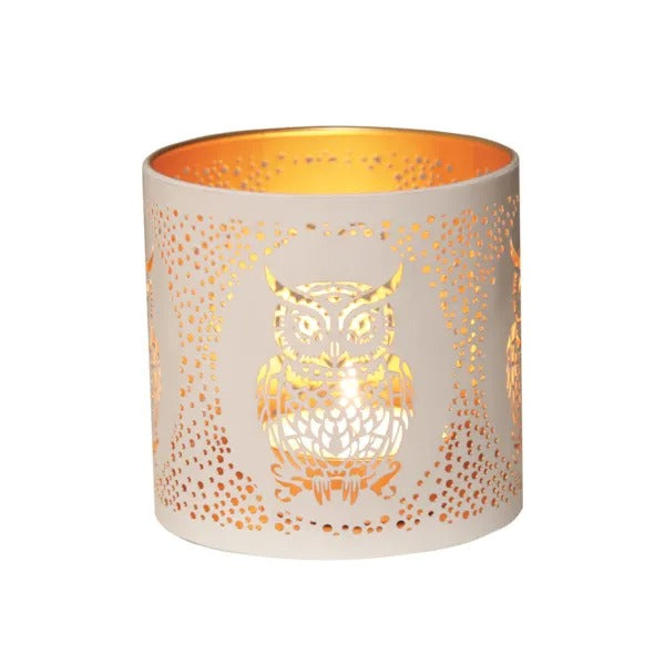OWL WHITE & GOLD Silhouette Tealight Wax Burner and Candle Holder