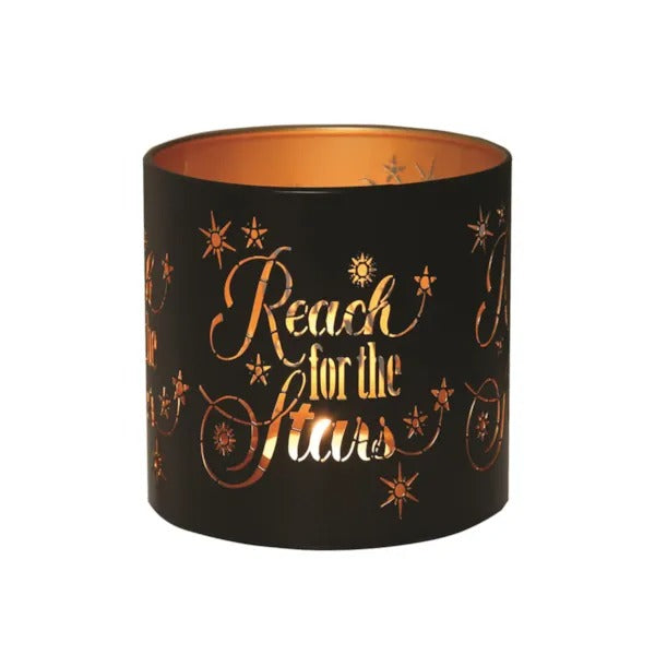 REACH FOR THE STARS BLACK & GOLD Silhouette Tealight Wax Burner and Candle Holder