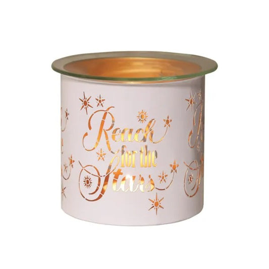 REACH FOR THE STARS WHITE & GOLD Silhouette Tealight Wax Burner and Candle Holder