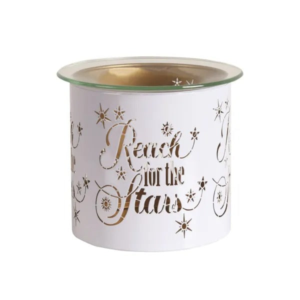 REACH FOR THE STARS WHITE & GOLD Silhouette Tealight Wax Burner and Candle Holder