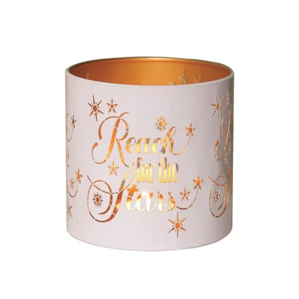 REACH FOR THE STARS WHITE & GOLD Silhouette Tealight Wax Burner and Candle Holder