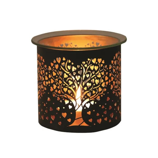 TREE HEART BLACK & GOLD Silhouette Tealight Wax Burner and Candle Holder
