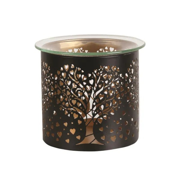 TREE HEART BLACK & GOLD Silhouette Tealight Wax Burner and Candle Holder