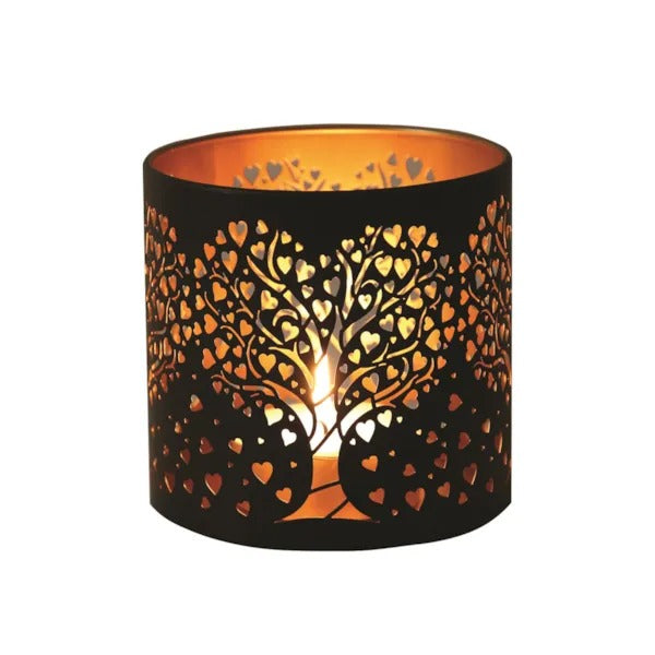 TREE HEART BLACK & GOLD Silhouette Tealight Wax Burner and Candle Holder