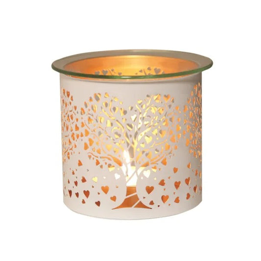 TREE HEART WHITE & GOLD Silhouette Tealight Wax Burner and Candle Holder
