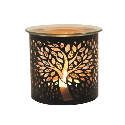 BLACK TREE OF LIFE Silhouette Tealight Wax Burner and Candle Holder