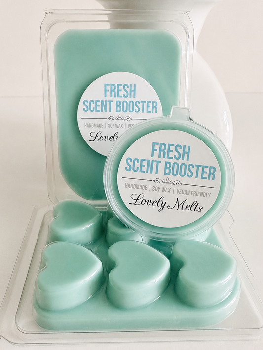 Pack of heart-shaped fresh scent booster wax melts by Lovely Melts on a white background