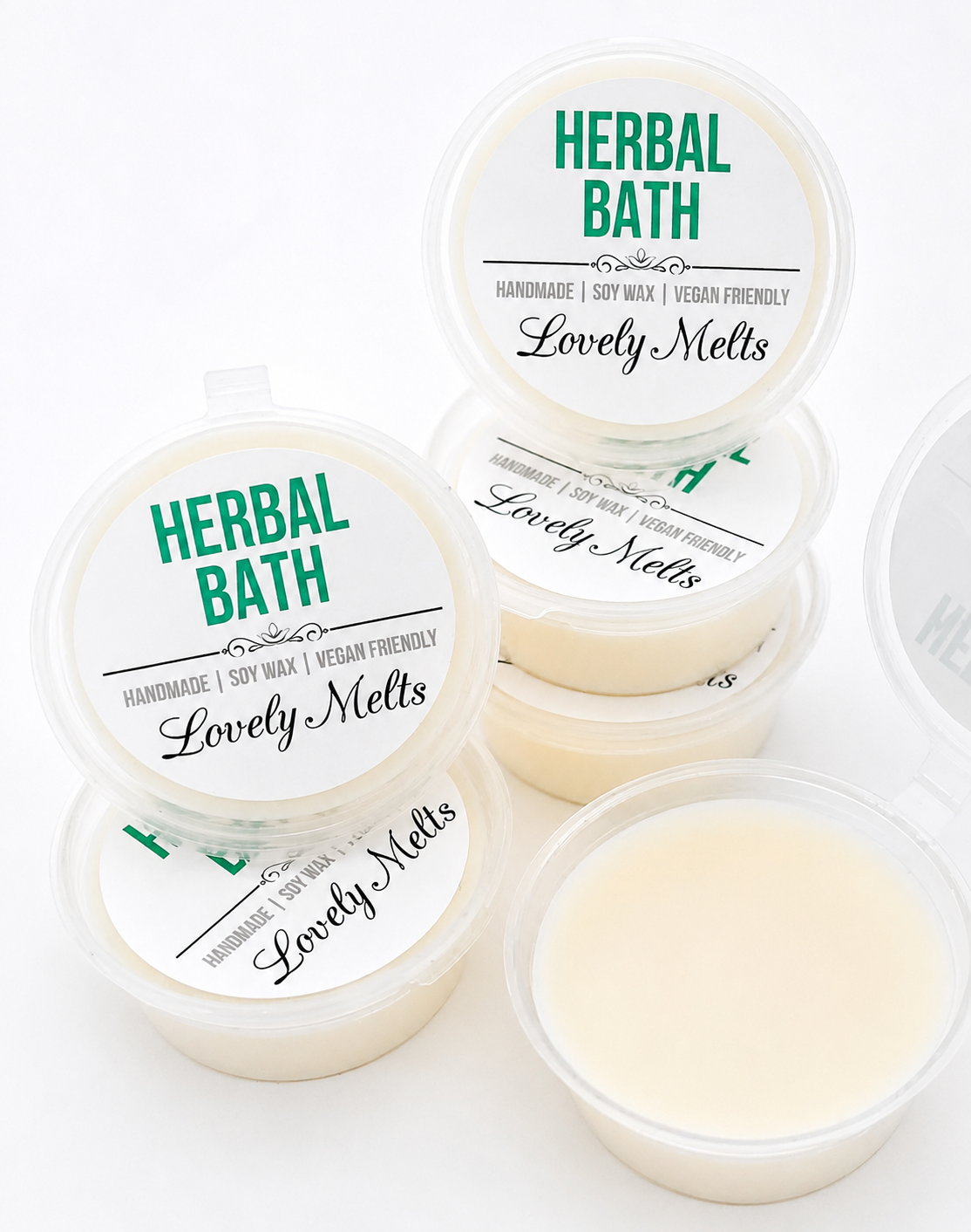 Herbal Bath product with 'Lovely Melts' branding on a white background